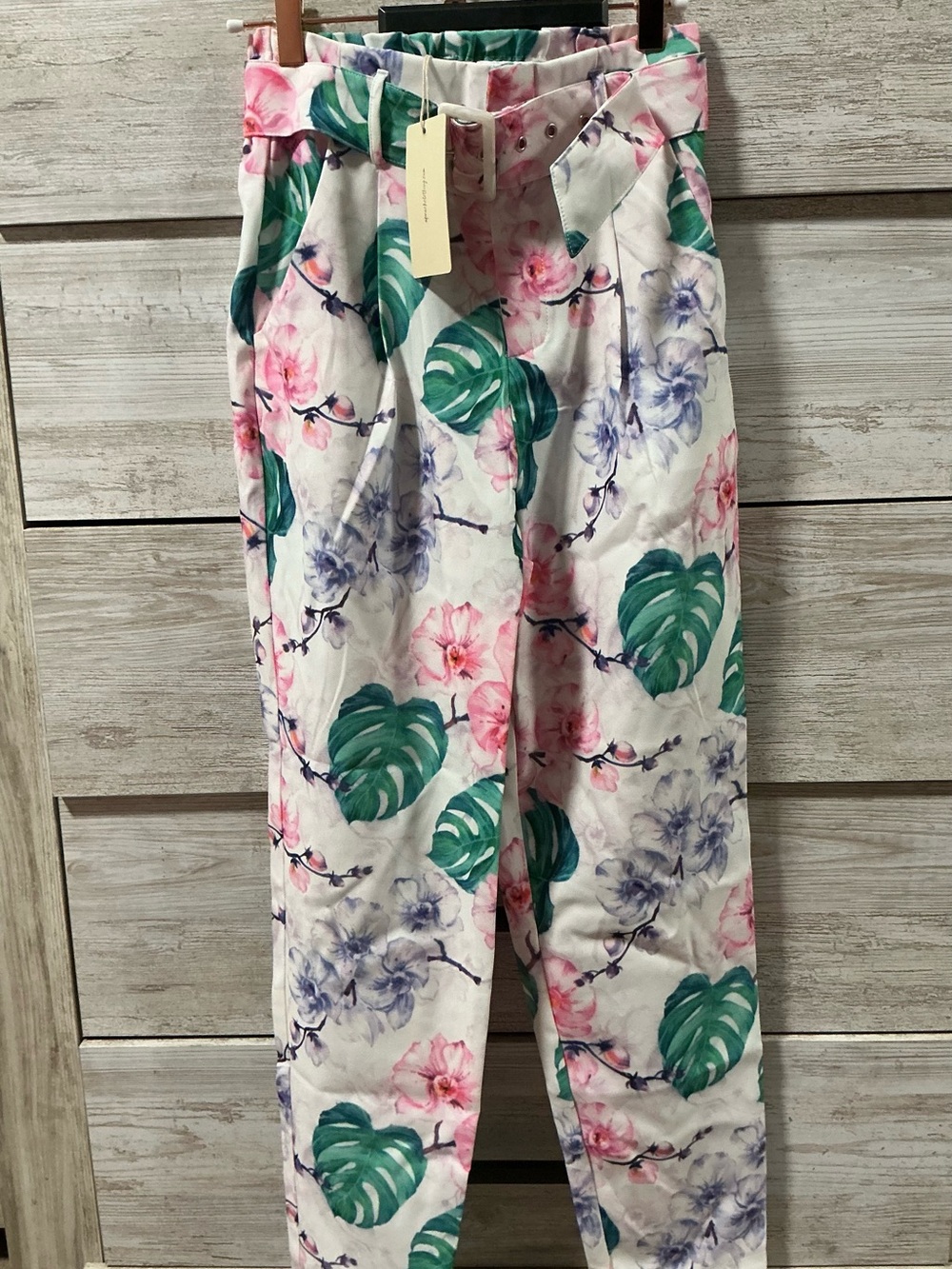 Set-Floral Print Cotton Pants - Pink & Green